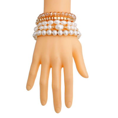 Cream Pearl and Glass Beads Bracelets-thumnail
