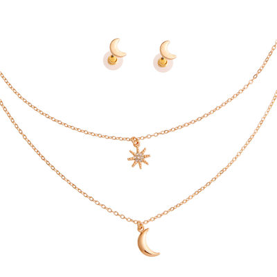 Gold 2 Layer Chain Moon Necklace-thumnail