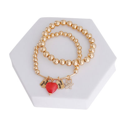 Gold Bead 2 Pcs Love Lock Bracelets-thumnail