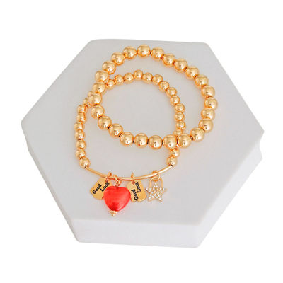 Gold Bead 2 Pcs Heart Charm Bracelets-thumnail