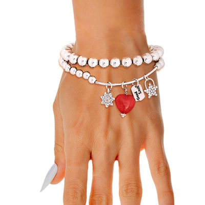 Silver Bead 2 Pcs Heart Charm Bracelets-thumnail