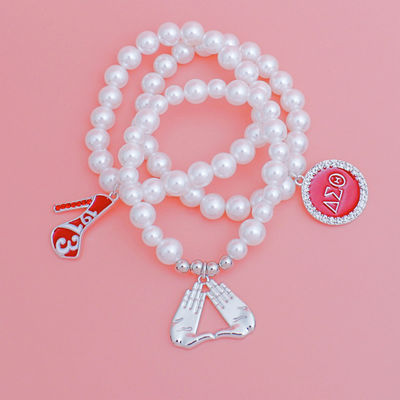 Delta Sigma Theta Charm White Pearl Bracelets