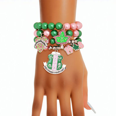 AKA Sorority Inspired Pink Green Pearl Bracelets