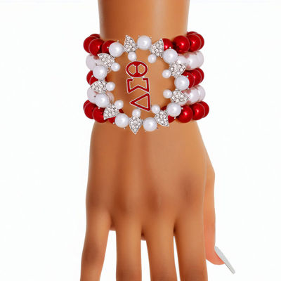 Bracelet Red White Pearl Delta 5 Strand for Women