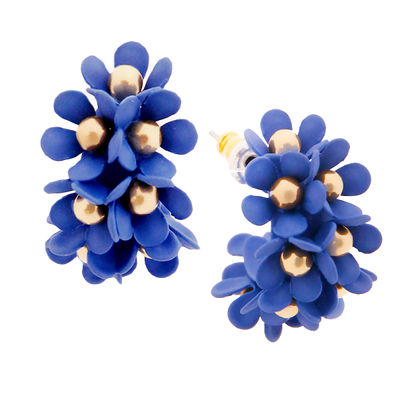 Blue Flower Hoop Earrings-thumnail