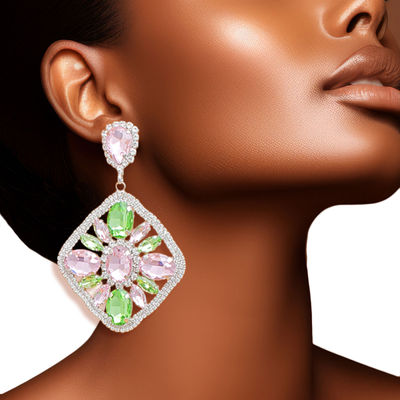 Light Pink Green Glass Crystal Diamond Earrings-thumnail