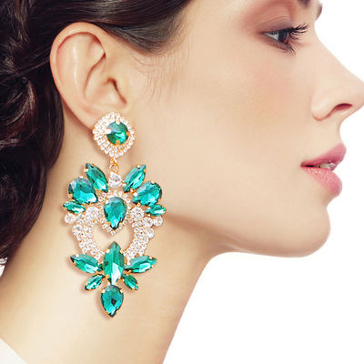 Green Glass Crystal Heart Earrings