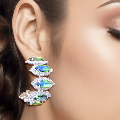 Brilliant Green Marquise Crystal Hoops-thumnail