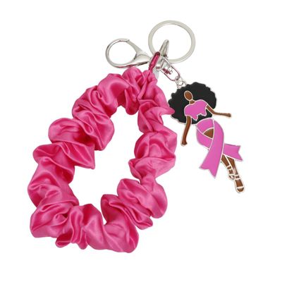 Silver Pink Wristlet Afro Keychain
