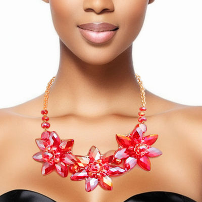 Red Crystal Flower Collar Set-thumnail