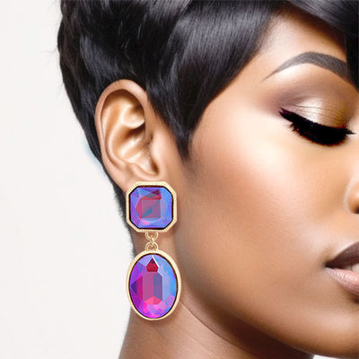 Clip On Purple Medium Crystal Earrings for Women