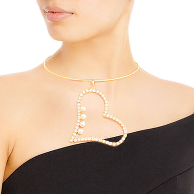 Gold Pearl Rhinestone Heart Choker Set for Women.Valentine Gift