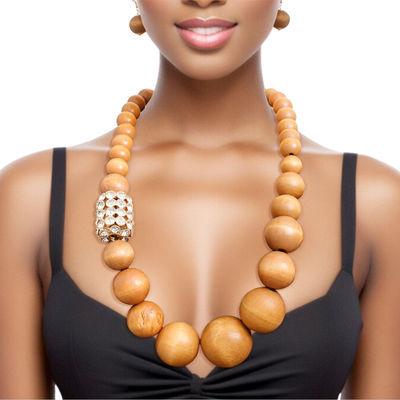 Bead Necklace Graduated Brown Wood Set for Women