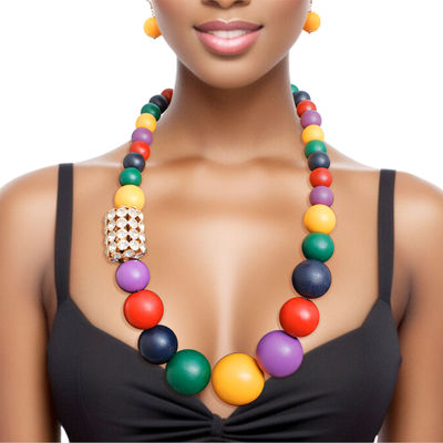 Bead Necklace Graduated Multi Wood Set for Women