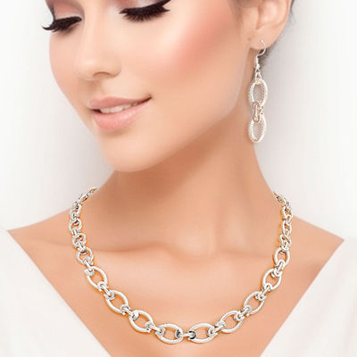 Twisted Oval Silver Metal Chain Set-thumnail
