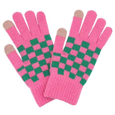 Gloves Pink Green Checkerboard Gloves for Women