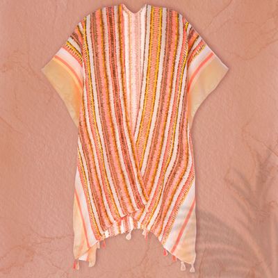Beige Tribal Stripe Print Kimono