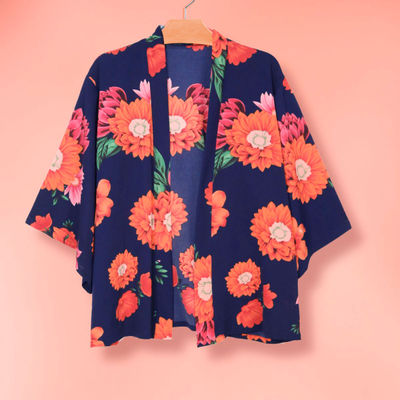 Navy Pink Flower Kimono