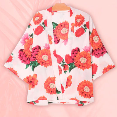 White Pink Flower Kimono