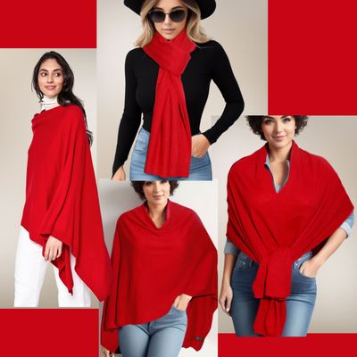 Scarf Poncho Red 4 Way Wear Wrap for Women