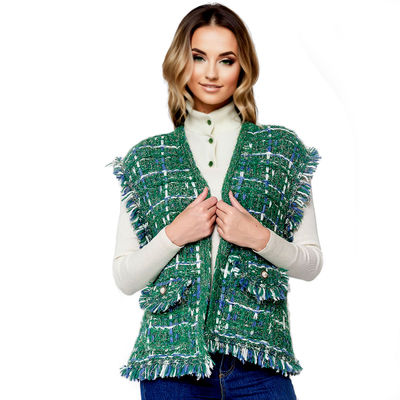 Silver Threaded Luxe High Quality Tweed Green Vest 