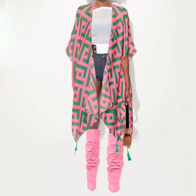 AKA Kimono Lux Geo Print Pink and Green