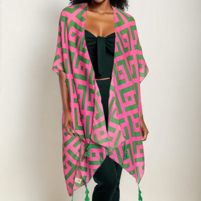 AKA Kimono Lux Geo Print Pink and Green