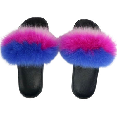 Purple and Pink Fox Fur Medium Slippers