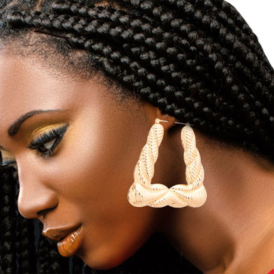 Gold Trapezoid Hoop Earrings-thumnail