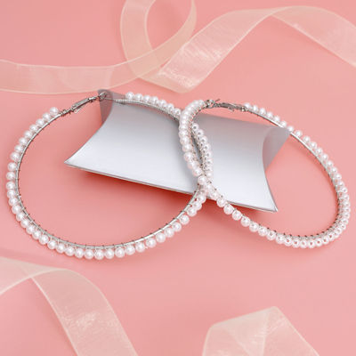  Pearly Elegance Wrapped Hoop Earrings - 3.25"
