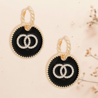 Black Infinity Charm Twisted Gold Hoops-thumnail