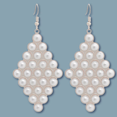 White Pearl Stud Diamond Earrings-thumnail