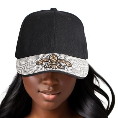 Hat Black Fleur de Lis Bling Baseball Cap Women