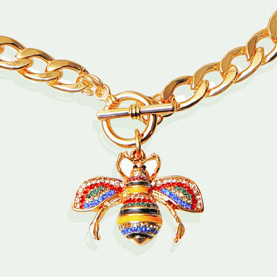 Multicolored Rhinestone Bee Toggle Necklace