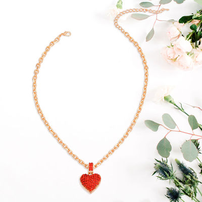 Gold Chain 3D Red Heart Necklace-thumnail