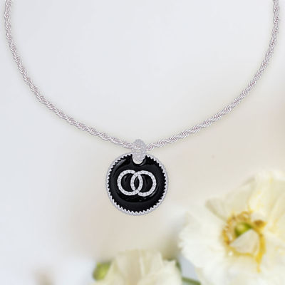 Black Infinity Pendant Silver Twisted Chain-thumnail