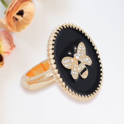 Black Bee Charm Gold Ring-thumnail