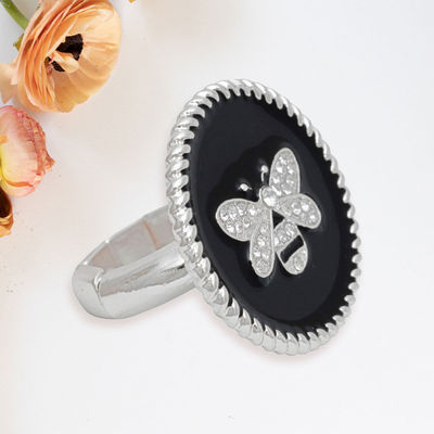 Black Bee Charm Silver Ring-thumnail