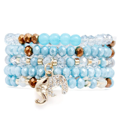 Light Blue Glass 5 Pcs Elephant Bracelets