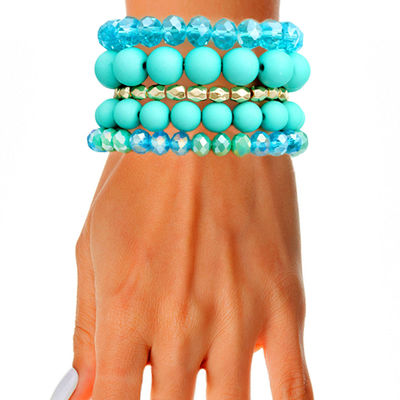 Matte Turquoise Ball and Glass Bracelets-thumnail
