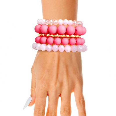 Matte Pink Ball and Glass Bracelets