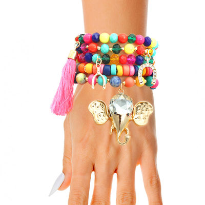 Rainbow Bead Elephant Charm Bracelets