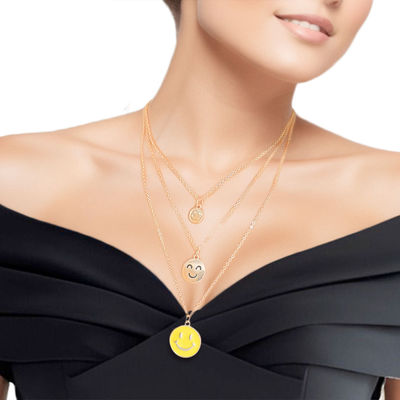 Gold 3 Layer Yellow Smiley Face Necklace-thumnail
