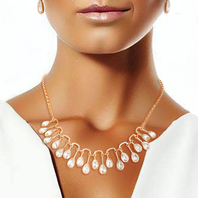 Gold Pear Crystal U Link Necklace-thumnail