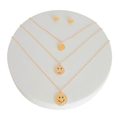 Gold 3 Layer Bling Smiley Face Necklace-thumnail