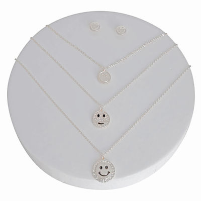 Silver 3 Layer Bling Smiley Face Necklace-thumnail