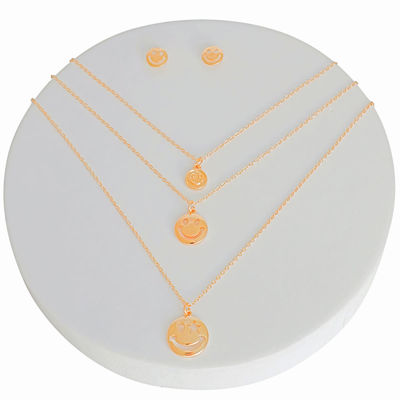 Gold 3 Layer Smiley Face Necklace-thumnail