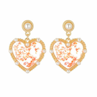Pearl and Pink Resin Heart Earrings-thumnail