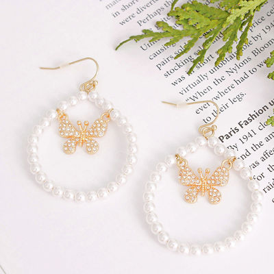 Gold Butterfly in Pearl Drop Hoops-thumnail