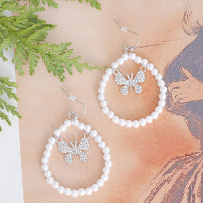 Silver Butterfly in Pearl Drop Hoops-thumnail
